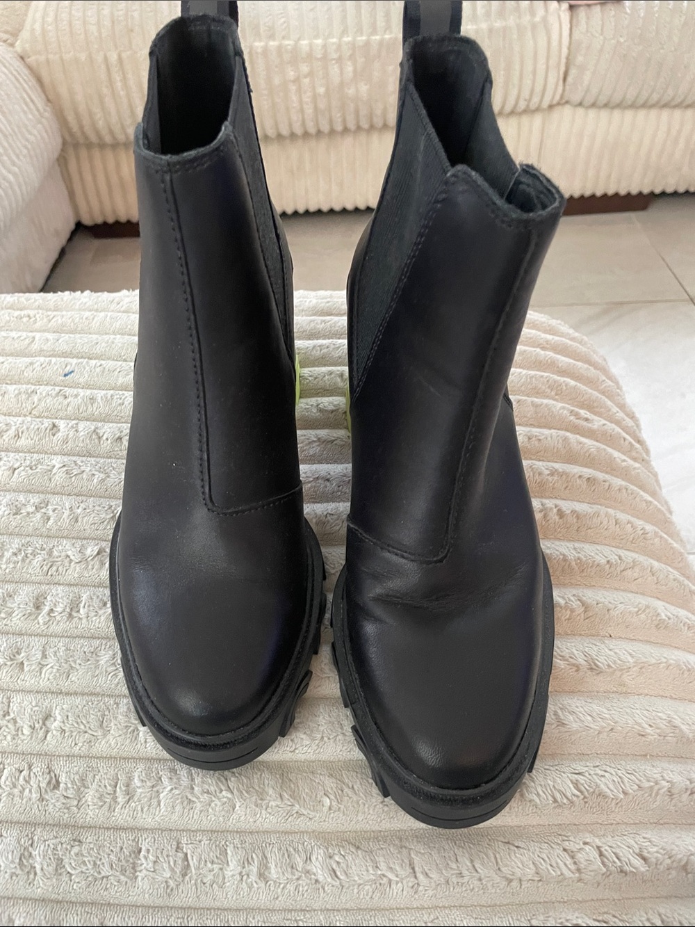Sorel Black Leather Chelsea Lug Ankle Boots